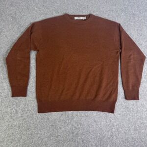 Alan Paine Mens 100% Cashmere Crewneck Sweater Rust Brown Size L 44UK